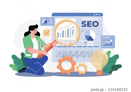 SEO Manager Illustration concept. A flat illustration isolated on white background 124108332