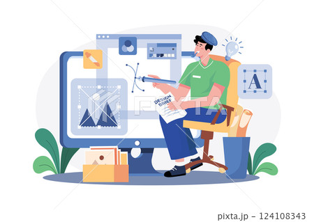 Graphic Designer Illustration concept. A flat illustration isolated on white background 124108343