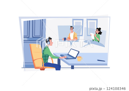 Online Conference Meeting Illustration concept. A flat illustration isolated on white background 124108346