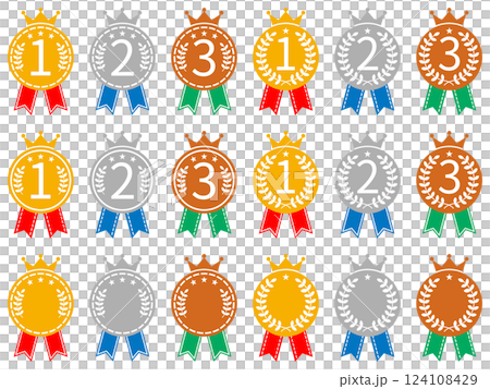 白配色の金銀銅のメダル 白配色の金銀銅のメダル 124108429