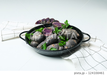 Concept of unusual vegetable - purple potato vegetable 124108461