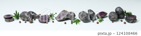 Concept of unusual vegetable - purple potato vegetable Concept of unusual vegetable - purple potato vegetable 124108466