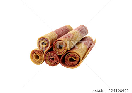 PNG, Five colored rolls of fruit pastille, isolated on white background 124108490