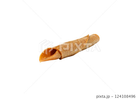 PNG, One yellow roll of fruit pastille and leaves, isolated on white background 124108496