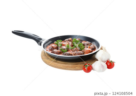 PNG of meatballs in a pan, isolated on white background. PNG of meatballs in a pan, isolated on white background. 124108504