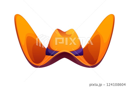 Wild West cowboy hat font letter W. American sheriff kids ABC sign, Texas cowboy vector English alphabet typeset symbol. Western vintage font element or Wild West history cartoon type letter 124108604