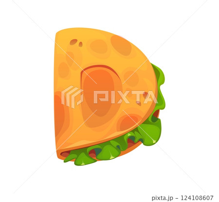 Cartoon Mexican font taco letter D. Cinco de Mayo festival English typeset element. Mexico fiesta fast food meal vector ABC alphabet symbol or Mexican snack latin font letter 124108607
