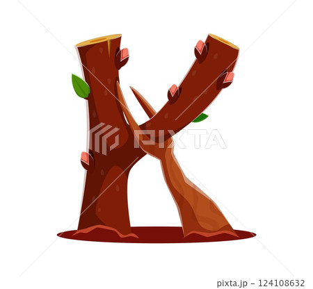 Farm font or cartoon type for agriculture typeface, vector English alphabet. Farm font letter K in shape of garden apple tree or farming plant for harvest seedling in funny farmland typeface alphabet Farm font or cartoon type for agriculture typeface, vector English alphabet. Farm font letter K in shape of garden apple tree or farming plant for harvest seedling in funny farmland typeface alphabet 124108632