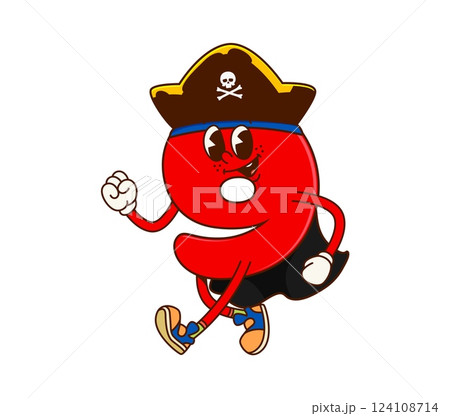 Groovy cartoon number 9 pirate or Caribbean corsair character, vector math numeral. Groovy math number Nine 9 in pirate captain tricorne hat with Jolly Roger crossbones and happy smile on funny face Groovy cartoon number 9 pirate or Caribbean corsair character, vector math numeral. Groovy math number Nine 9 in pirate captain tricorne hat with Jolly Roger crossbones and happy smile on funny face 124108714