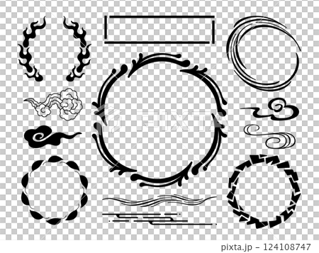 一組帶有自然圖像的黑色日式框架 124108747