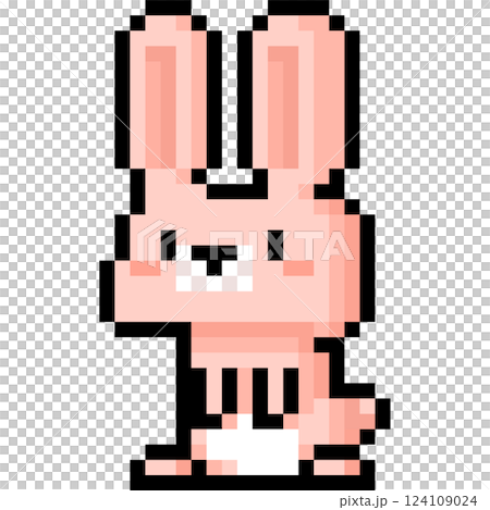 Cartoon pixel pink rabbit character. Cartoon pixel pink rabbit character. 124109024