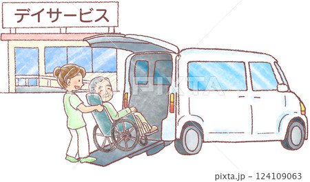 デイサービスとお迎え_車に乗り込む高齢男性 デイサービスとお迎え_車に乗り込む高齢男性 124109063