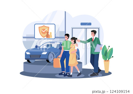 Car Showroom Manager Giving Details About The Car To A Couple 124109154