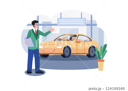 Car Showroom Manager Dealing With Car 124109160