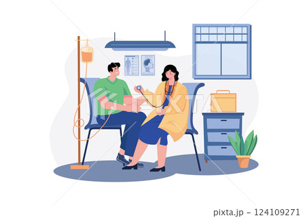 Doctor Examines The Patient Illustration concept. A flat illustration isolated on white background 124109271