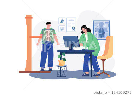 Doctor Examining Patient's X-Ray Illustration concept. A flat illustration isolated on white background 124109273