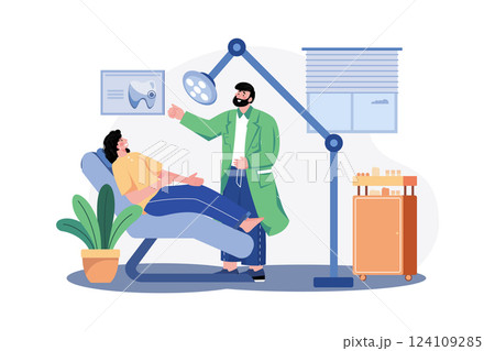 Dentist Examining A Patient Illustration concept. A flat illustration isolated on white background 124109285