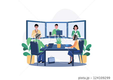 Online Conference Meeting Illustration concept. A flat illustration isolated on white background 124109299