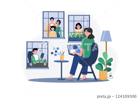 Social Isolation Illustration concept. A flat illustration isolated on white background 124109300