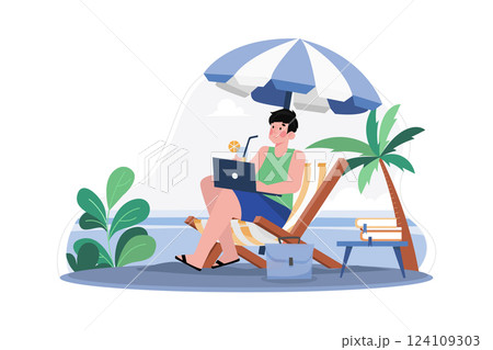 Freelancer Working On The Beach 124109303