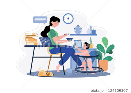 Working From Home With Handling Baby 124109307