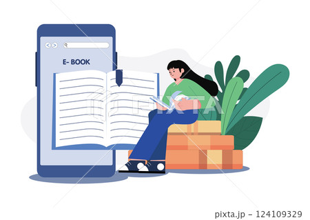 E-Book App Illustration concept. A flat illustration isolated on white background 124109329
