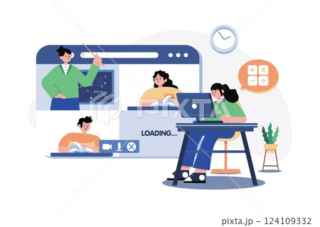 Online Math Class Illustration concept. A flat illustration isolated on white background Online Math Class Illustration concept. A flat illustration isolated on white background 124109332