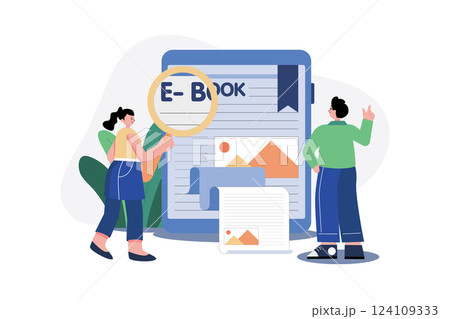 Search E-Book Illustration concept. A flat illustration isolated on white background 124109333