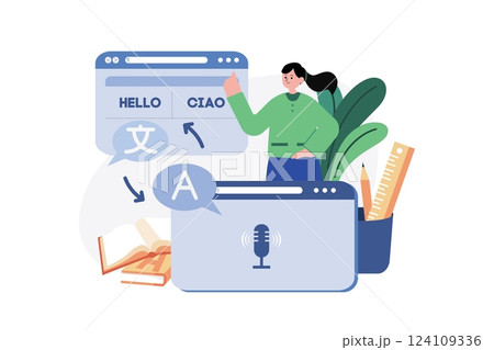Online Language Translate Illustration concept. A flat illustration isolated on white background Online Language Translate Illustration concept. A flat illustration isolated on white background 124109336