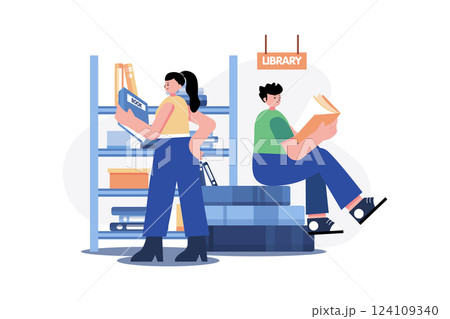 Book Library Illustration concept. A flat illustration isolated on white background 124109340