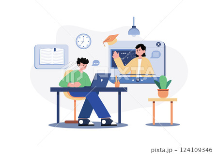 Digital Class Illustration concept. A flat illustration isolated on white background Digital Class Illustration concept. A flat illustration isolated on white background 124109346
