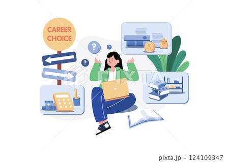 Career Decision Illustration concept. A flat illustration isolated on white background Career Decision Illustration concept. A flat illustration isolated on white background 124109347