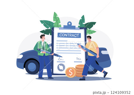 Man And Car Showroom Manager Signing Contract Man And Car Showroom Manager Signing Contract 124109352
