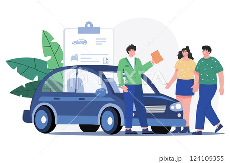 Car Showroom Manager Giving Detail To A Couple 124109355