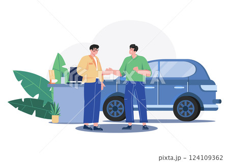 Car Dealership Seller Greeting Customer 124109362