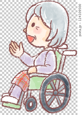 坐在輪椅上的老年婦女側臥 124109500