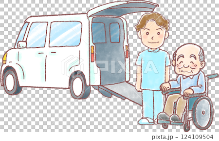 Transportation in a nursing car_Elderly woman and female caregiver 124109504