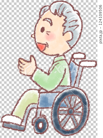 一位老人坐在輪椅上側躺 一位老人坐在輪椅上側躺 124109506