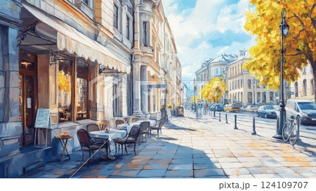 ヨーロッパの陽射しが降り注ぐカフェテラス_4 124109707