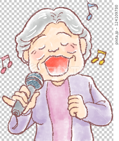 介護_デイサービスのイベント_カラオケを楽しむ高齢者_ 介護のイラスト 124109780
