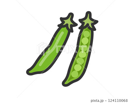 皮のついた、えんどう豆のアイコン（線画カラー）のイラスト 124110068