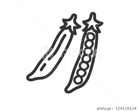 皮のついた、えんどう豆のアイコン（線画）のイラスト 124110114