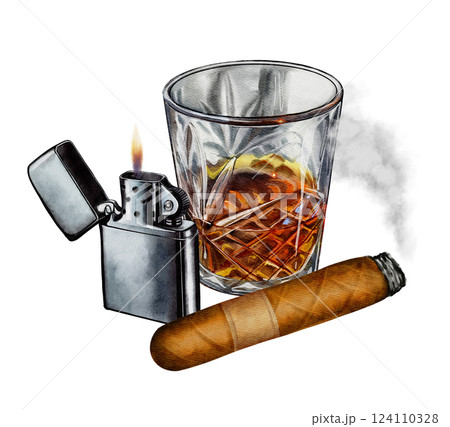 Whiskey, Cigar, and Lighter 124110328