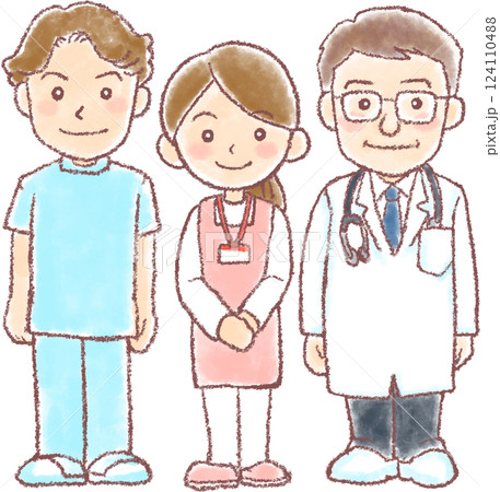 医療従事者_3人_全身 124110488