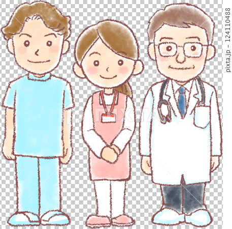 医療従事者_3人_全身 124110488