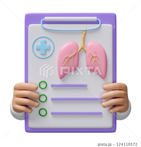 3d doctor hand holding check list for health with lung isolated. health check report, medicare concept, 3d illustration render 124110572