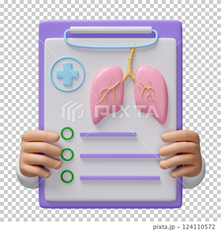 3d doctor hand holding check list for health with lung isolated. health check report, medicare concept, 3d illustration render 124110572