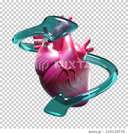 3d realistic human heart with arrow transparent isolated. check heart health, health love, world heart day concept, 3d illustration render 124110576