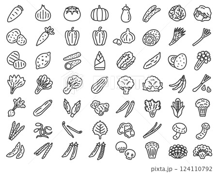いろいろな、野菜アイコン（線画）のイラストセット 124110792