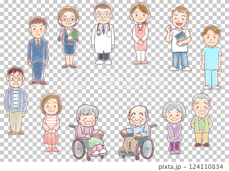 護理插畫_護理人員_12人圍成一圈_水平 124110834